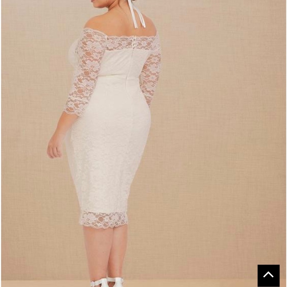 torrid White Lace Off-Shoulder Midi Wedding Dress